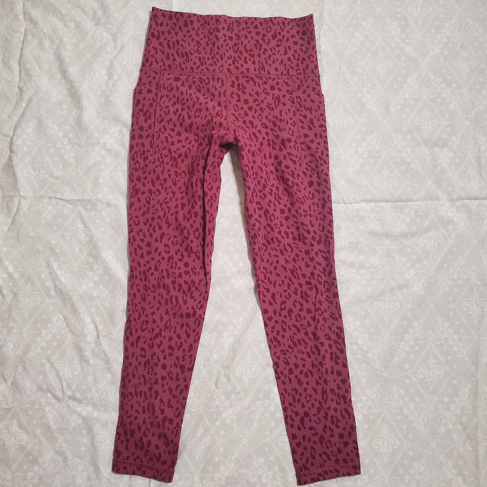 Athleta Salutation Stash Pocket 7/8 Tight - Dot Leopard Vintage Plum - Size XS